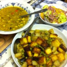 Panner with peas, dal with coconut